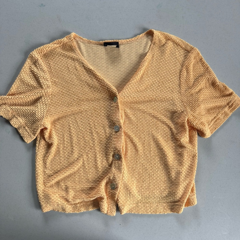 Vintage Women's Button-Up Textured Top - yellow